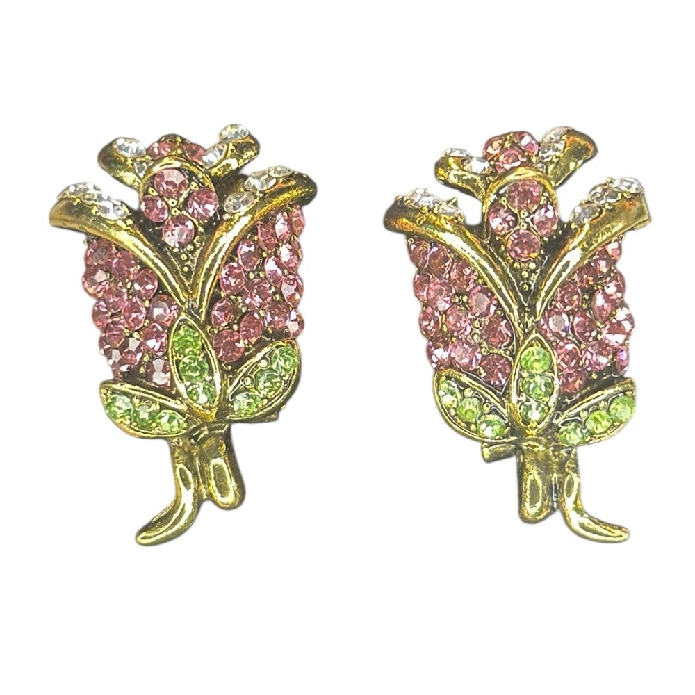 Vintage style rhinestone rose earrings